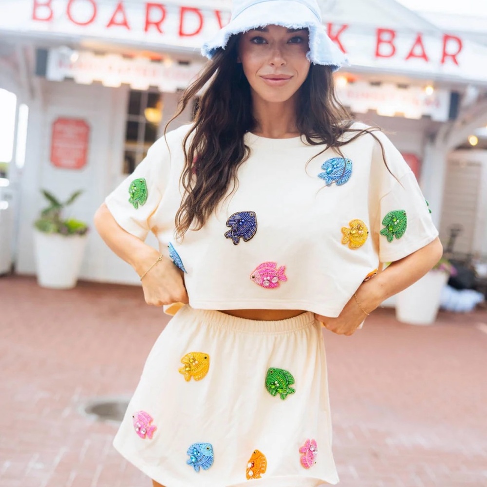 NEW! Beige Beaded Fish Top
